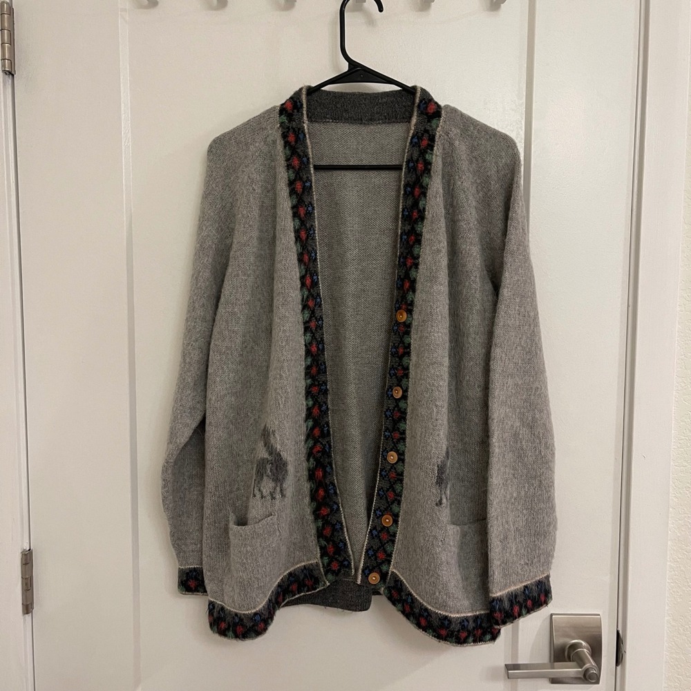 Alpaca Wool Cardigan Gray‎ Grandpacore Eclectic Fall Academic Granola